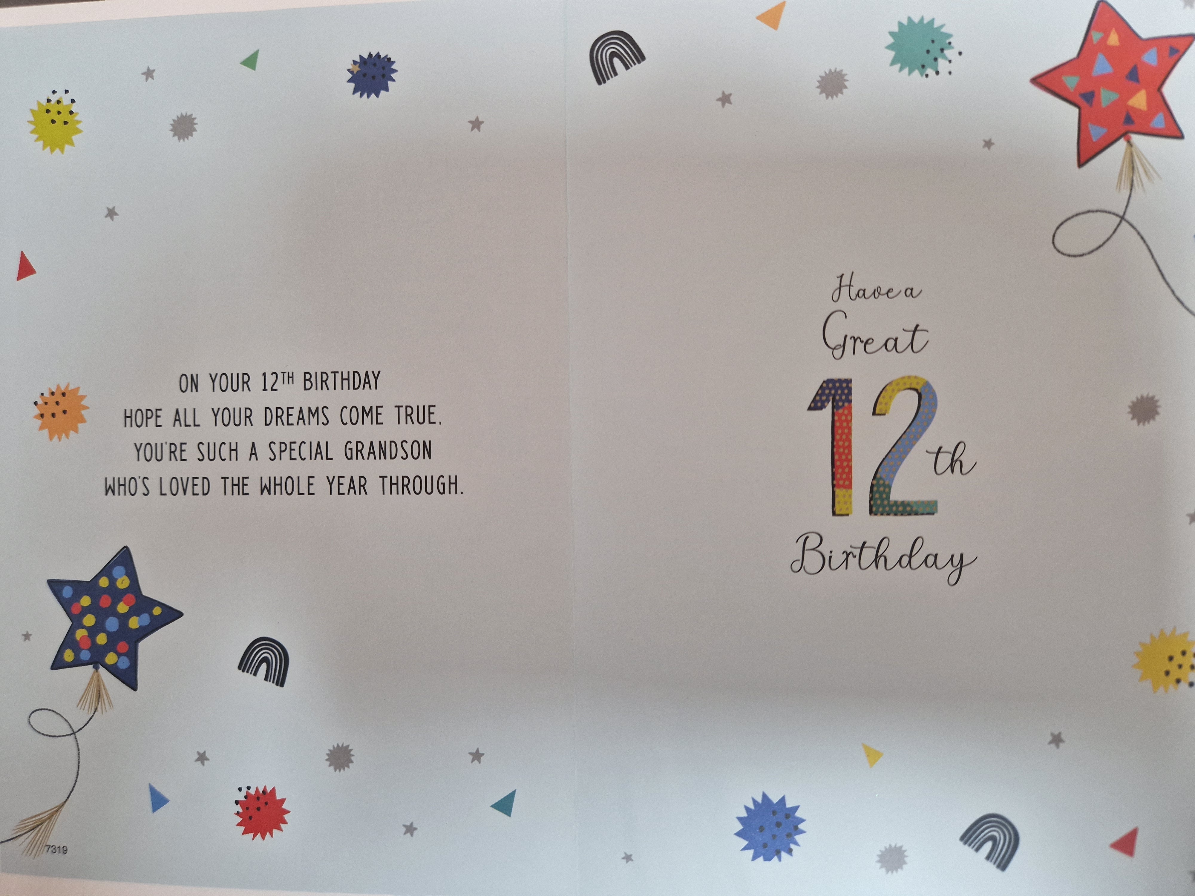 Grandson 12th Birthday Card