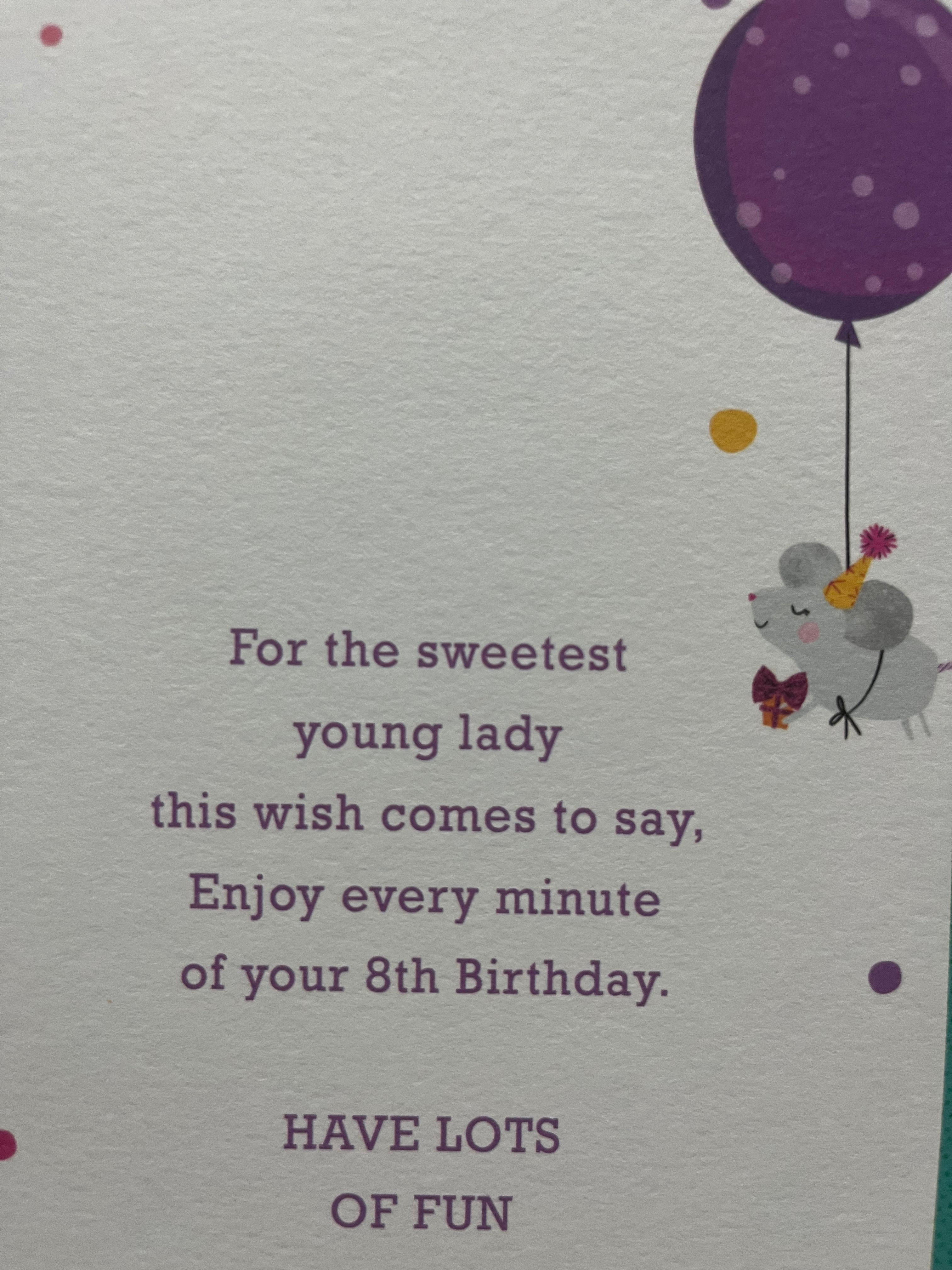 Age 8 Female Birthday Card