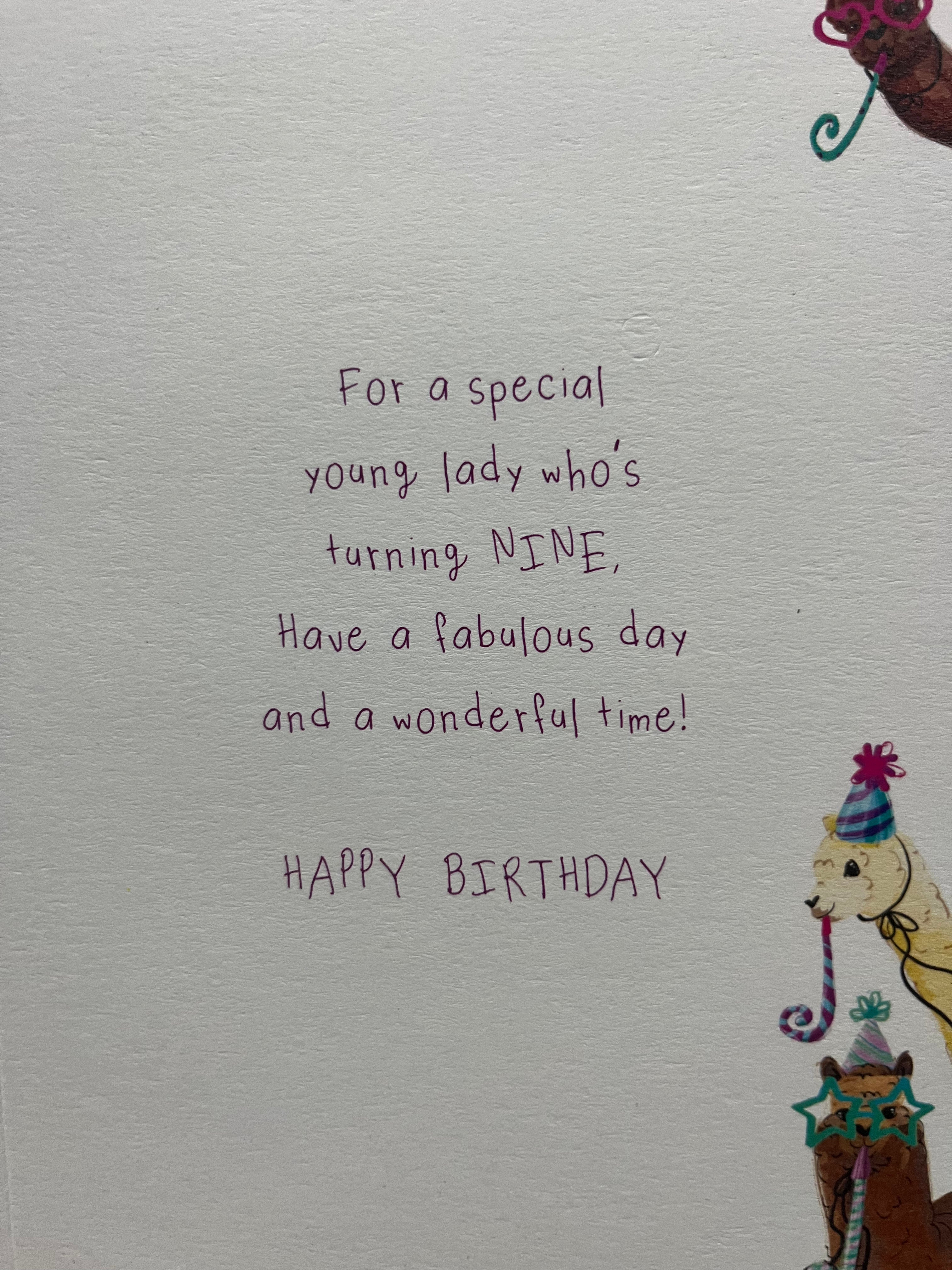 Age 9 Female Birthday Card