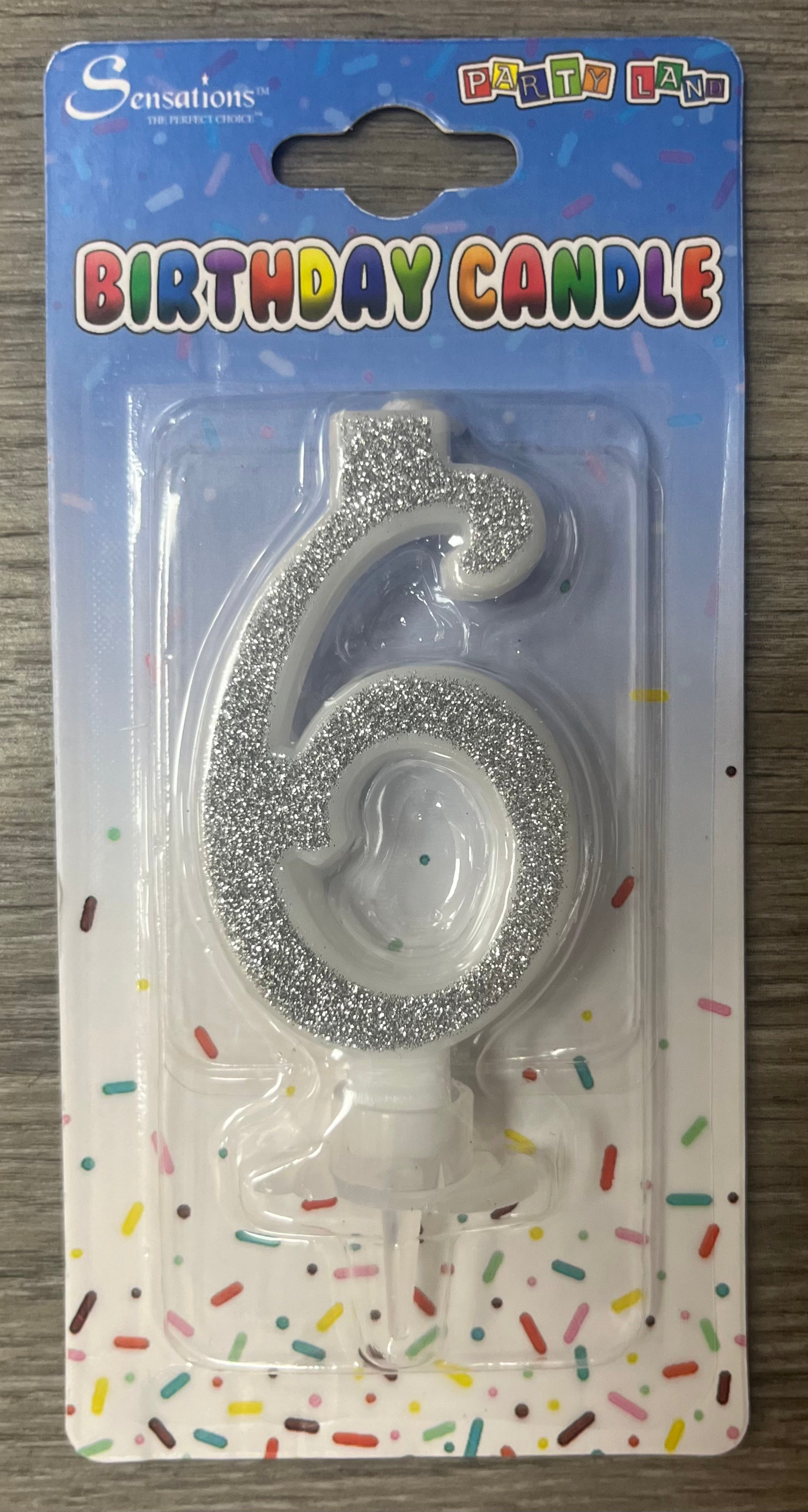 Number 6 Candle. Silver Pink or Blue