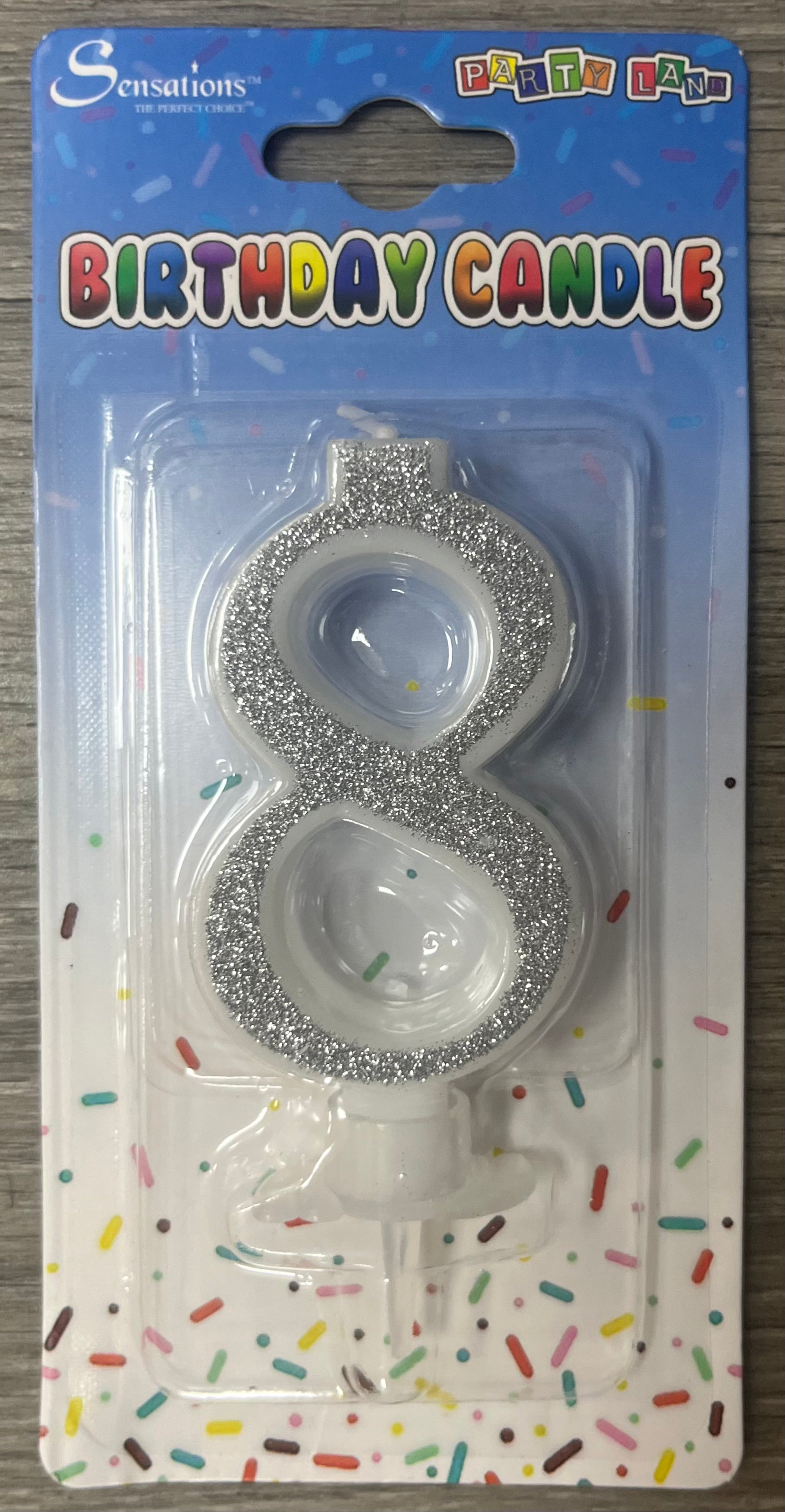 Number 8 Candle. Silver Pink or Blue