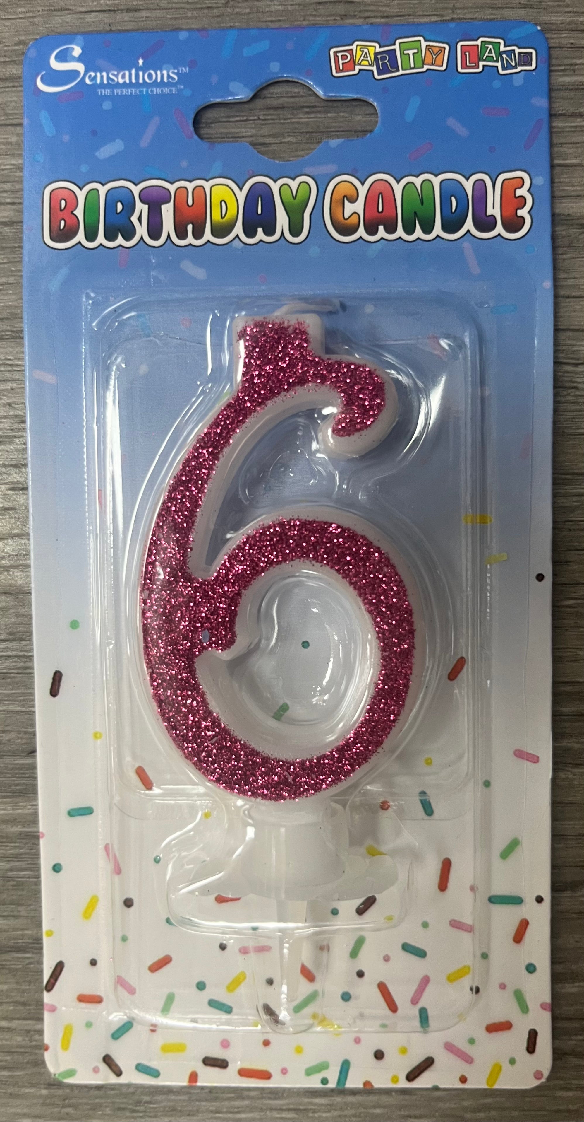 Number 6 Candle. Silver Pink or Blue