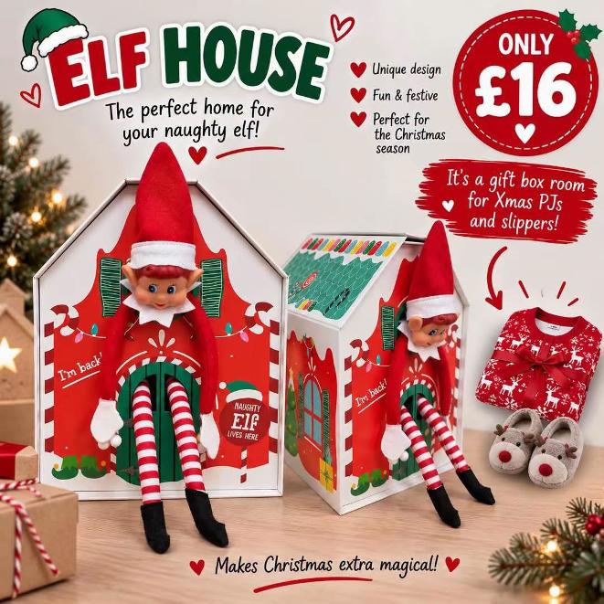 Gift Box Elf House with Elf
