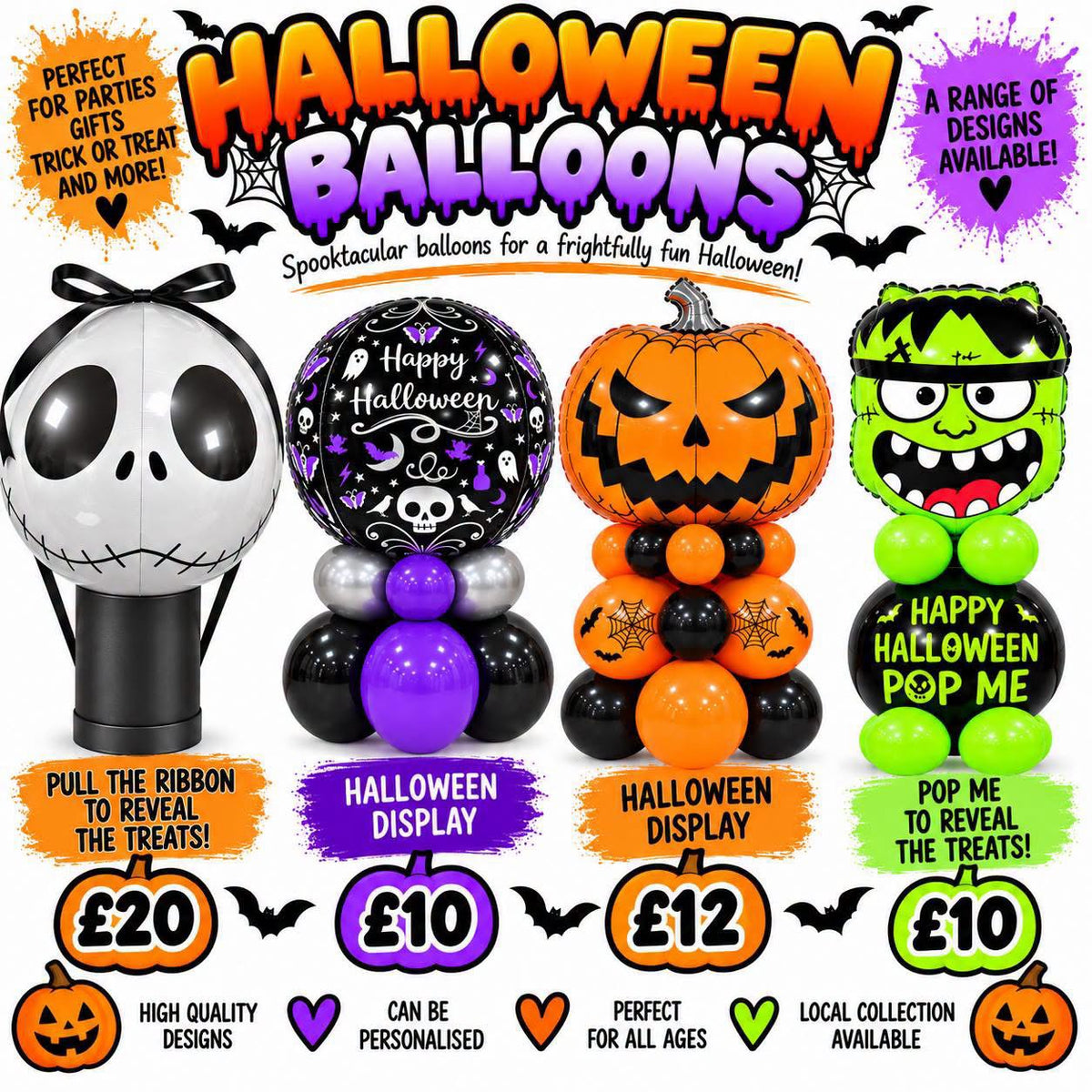 Halloween Balloon Designs. Choose 1-4
