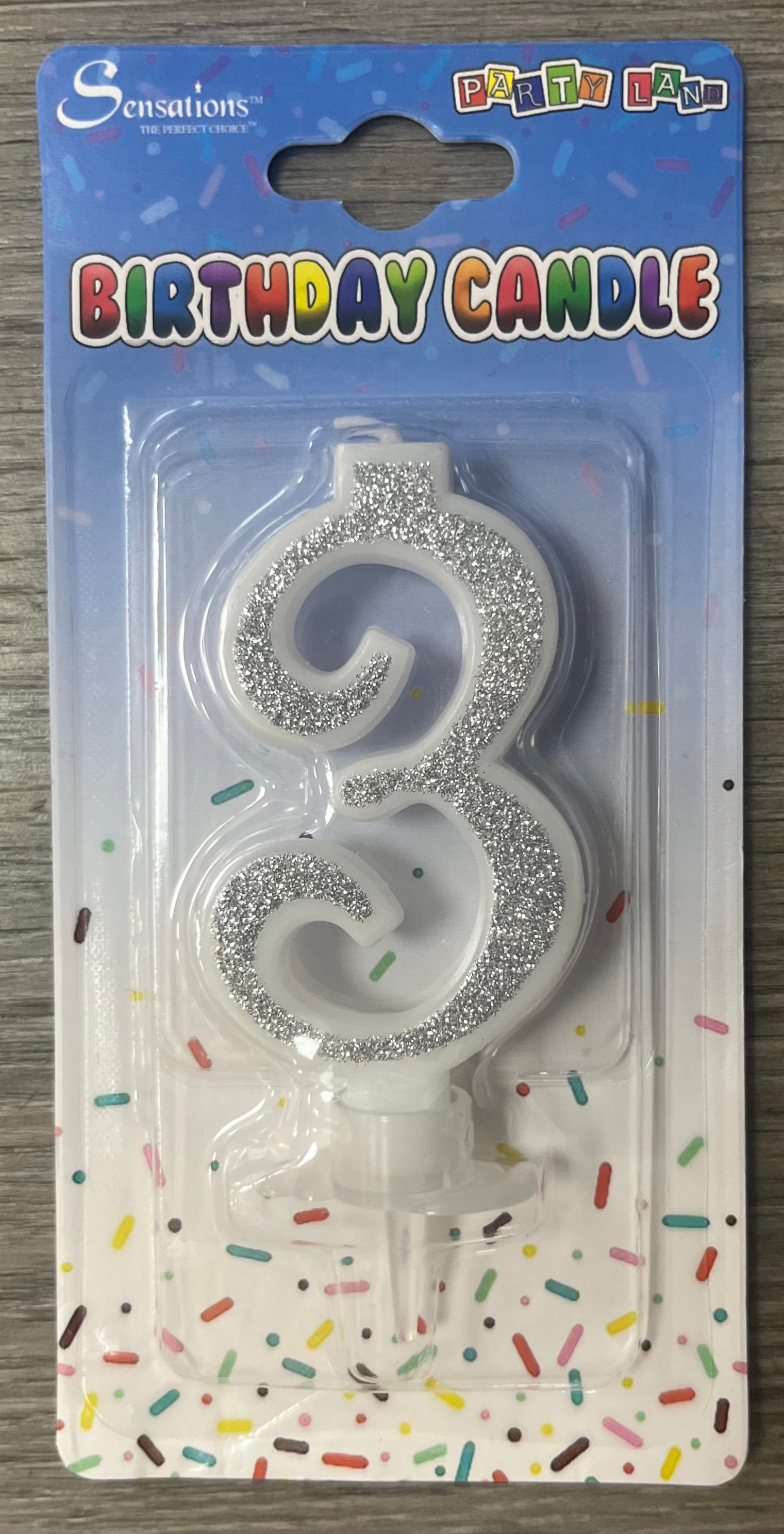 Number 3 Candle. Silver Pink or Blue