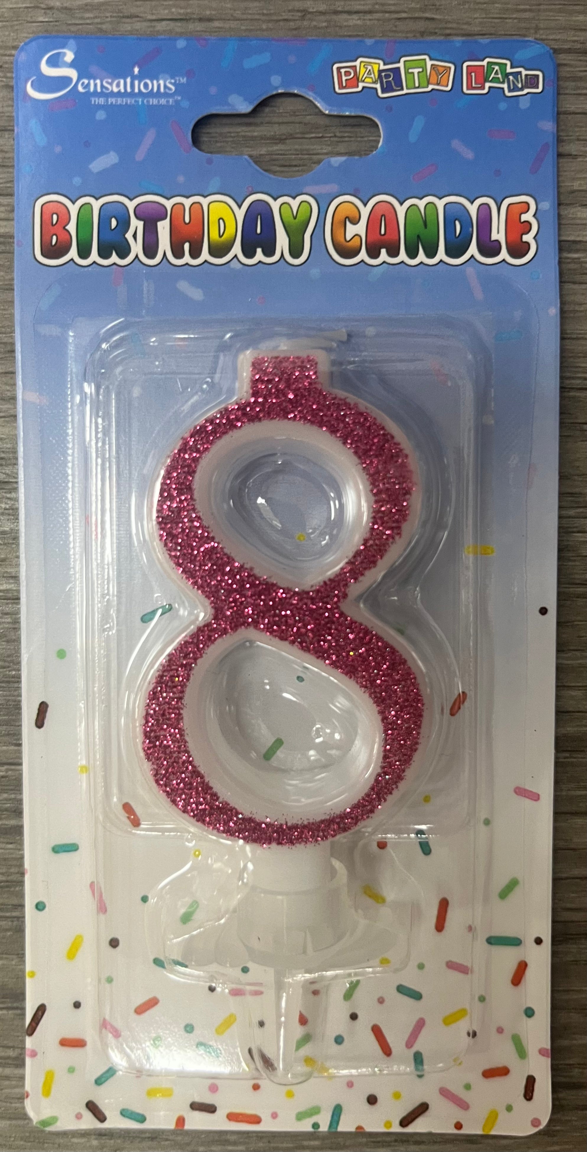 Number 8 Candle. Silver Pink or Blue